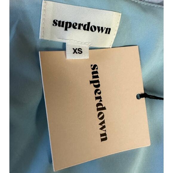 Superdown Pastel Blue Mini Wrap Dress XS Ruffle Romantic Ruffle Revolve $88 NEW - Picture 7 of 7